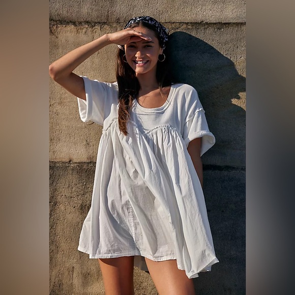 Free People Catalina mini Dress tunic white 100% cotton sz medium - Picture 4 of 16